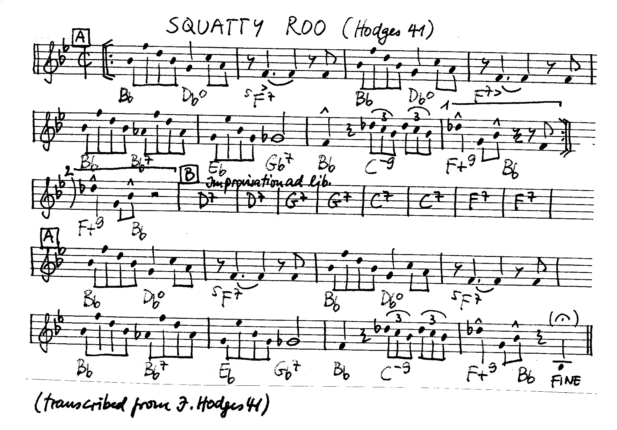 squatty roo free jazz leadsheet - Courtesy of the Jungle Jazz Band